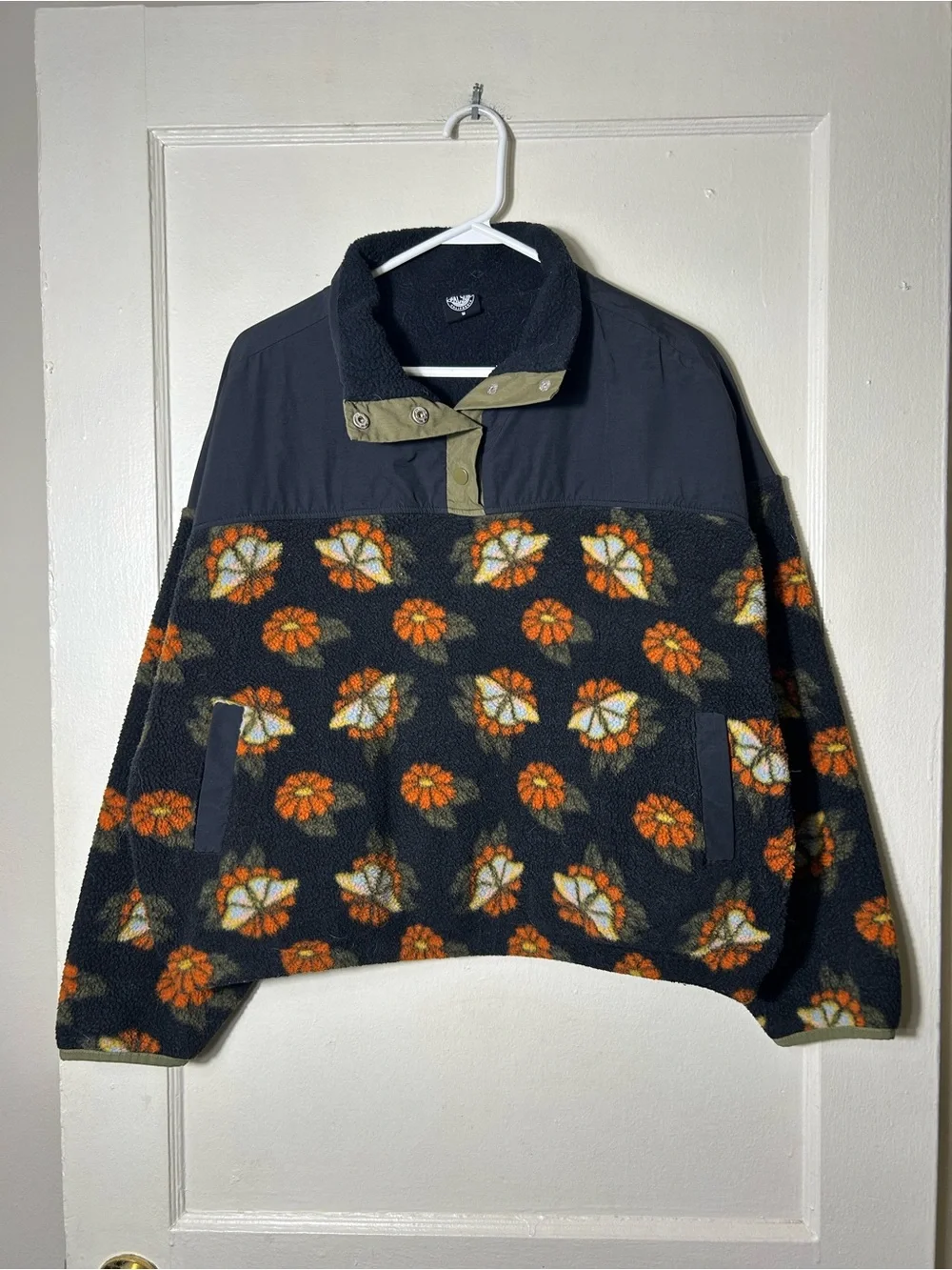 Pacsun butterfly garden floral half snap sherpa fleece jacket womens M
